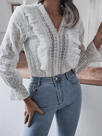 Women's Blouses Ruffled Long Sleeve Lace Blouse - LuckyFash™