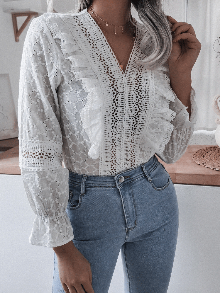 Women's Blouses Ruffled Long Sleeve Lace Blouse - LuckyFash™