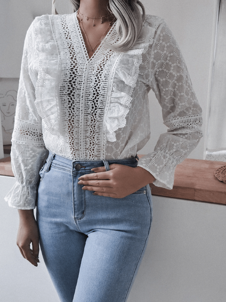 Women's Blouses Ruffled Long Sleeve Lace Blouse - LuckyFash™