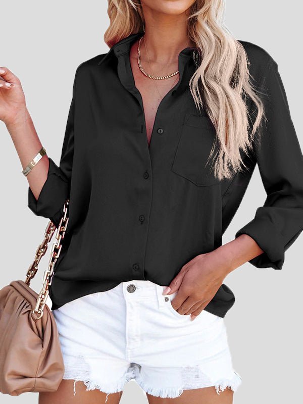 Women's Blouses Satin Lapel Button Long Sleeve Blouse - LuckyFash™