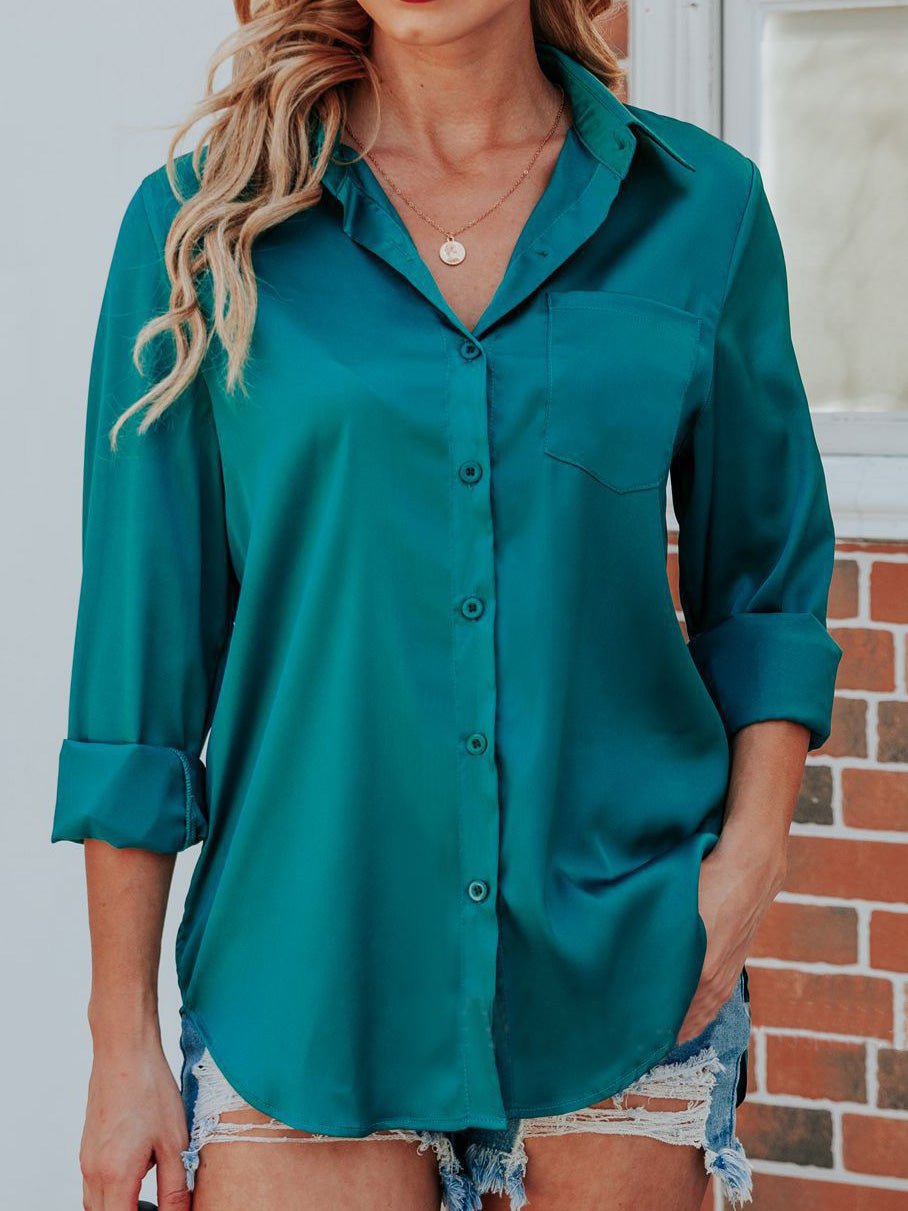 Women's Blouses Satin Lapel Button Long Sleeve Blouse - LuckyFash™