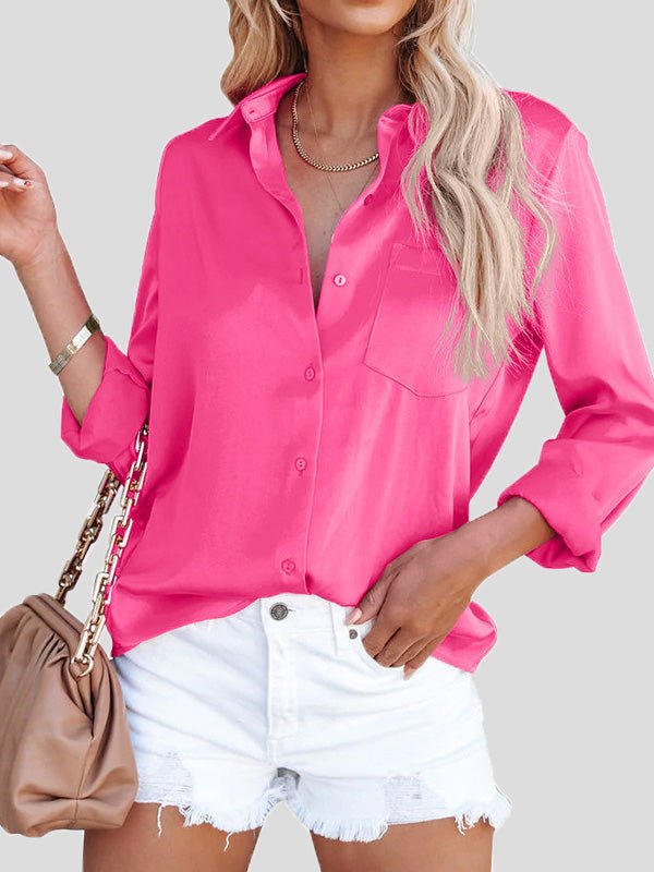 Women's Blouses Satin Lapel Button Long Sleeve Blouse - LuckyFash™