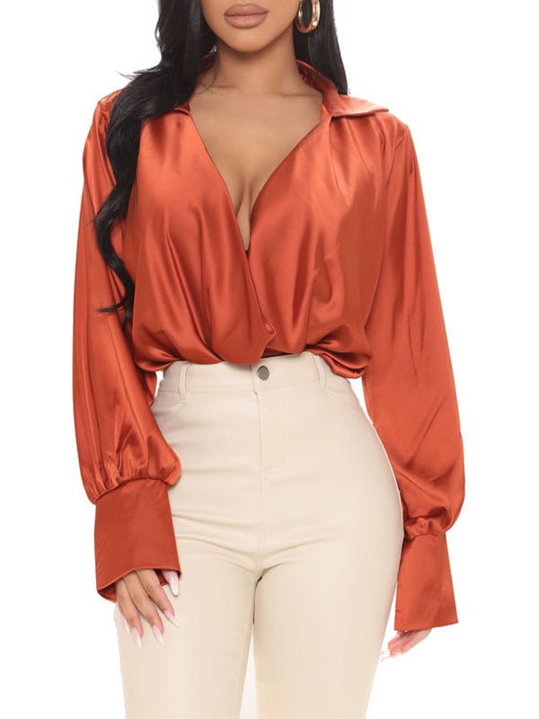 Blouses Sexy V Neck Satin Blouse - LuckyFash™