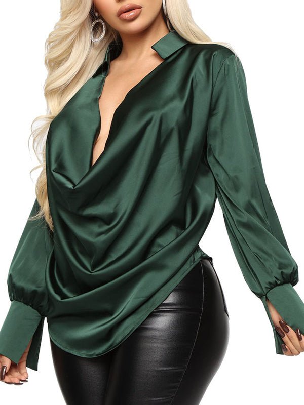 Blouses Sexy V Neck Satin Blouse - LuckyFash™