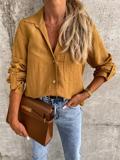 Blouses Simple Solid Lapel Button Long Sleeve Blouses - LuckyFash™