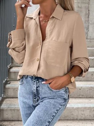 Blouses Simple Solid Lapel Button Long Sleeve Blouses - LuckyFash™