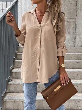 Blouses Simple Solid Lapel Button Long Sleeve Blouses - LuckyFash™