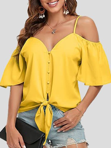 Blouses Sling Single Breasted Knotted Off Shoulder Blouse - LuckyFash™