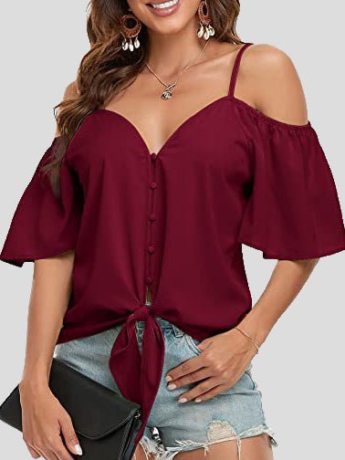 Blouses Sling Single Breasted Knotted Off Shoulder Blouse - LuckyFash™