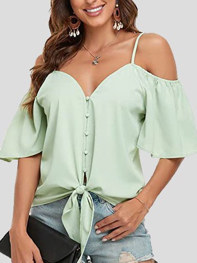 Blouses Sling Single Breasted Knotted Off Shoulder Blouse - LuckyFash™