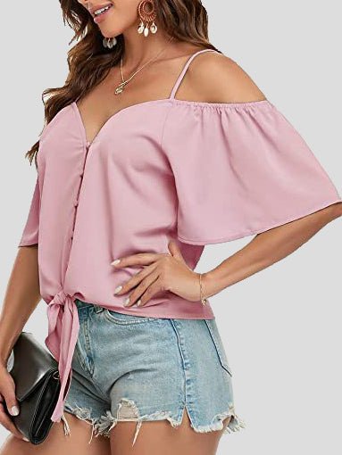 Blouses Sling Single Breasted Knotted Off Shoulder Blouse - LuckyFash™