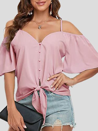 Blouses Sling Single Breasted Knotted Off Shoulder Blouse - LuckyFash™