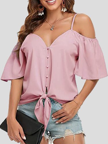 Blouses Sling Single Breasted Knotted Off Shoulder Blouse - LuckyFash™