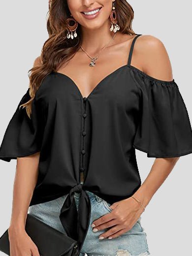 Blouses Sling Single Breasted Knotted Off Shoulder Blouse - LuckyFash™