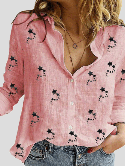 Blouses Small Star Print Button Long Sleeve Blouse - LuckyFash™