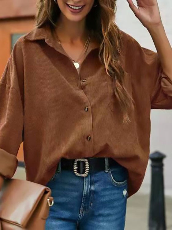 Blouses Solid Button Lapel Long Sleeve Blouse - LuckyFash™