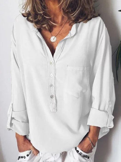 Blouses Solid Button Pocket Long Sleeve Blouse - LuckyFash™