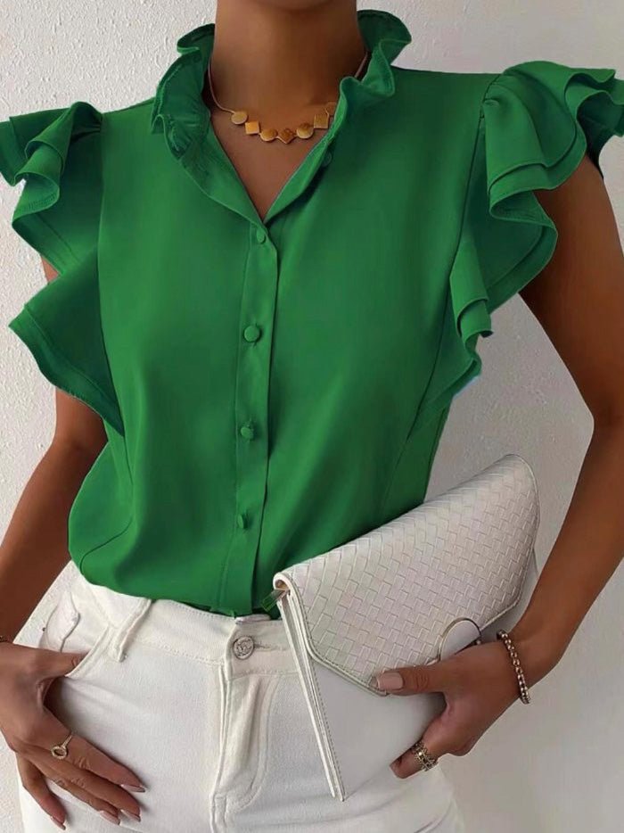 Women's Blouses Solid Button Ruffle Sleeveless Blouse - LuckyFash™