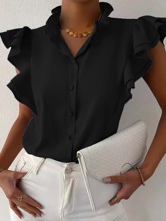 Women's Blouses Solid Button Ruffle Sleeveless Blouse - LuckyFash™