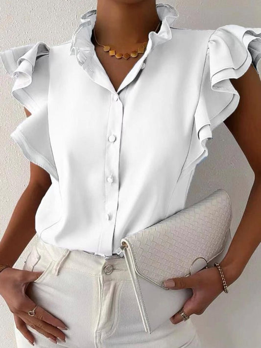 Women's Blouses Solid Button Ruffle Sleeveless Blouse - LuckyFash™