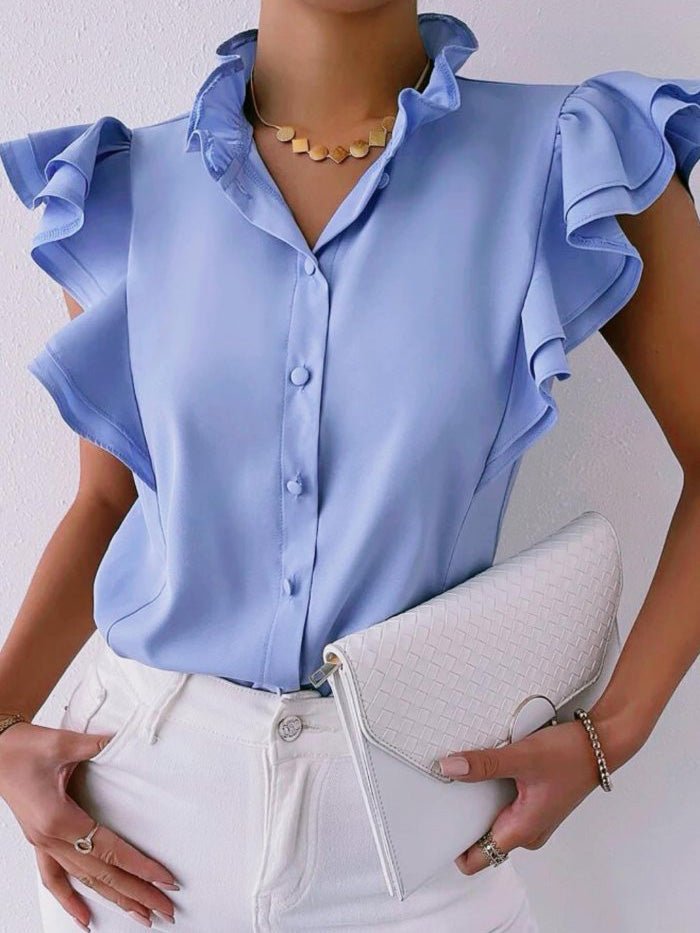 Women's Blouses Solid Button Ruffle Sleeveless Blouse - LuckyFash™