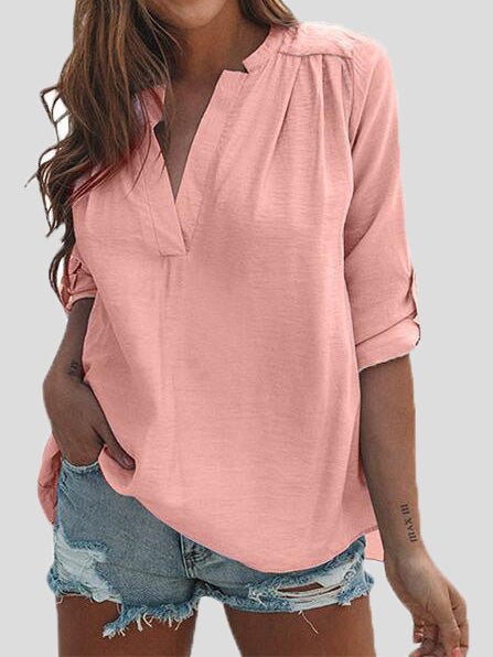 Women's Blouses Solid Casual V-Neck Long Sleeve Blouse - LuckyFash™