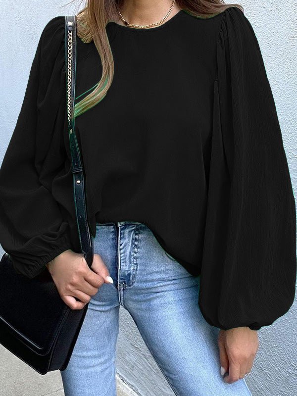 Women's Blouses Solid Crew Neck Balloon Sleeve Blouse - LuckyFash™