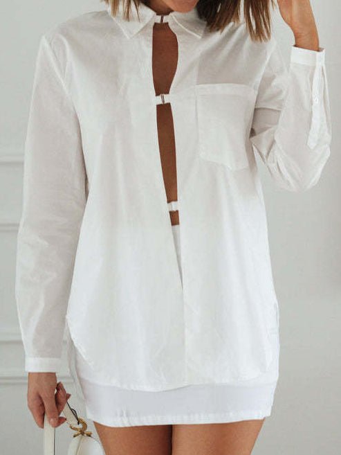 Women's Blouses Solid Hollow Button Long Sleeve Blouse - LuckyFash™