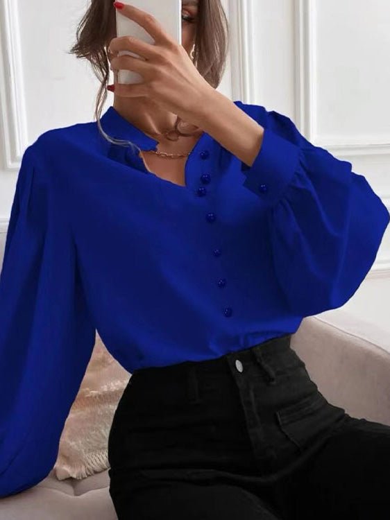 Women's Blouses Solid Lapel Button Long Sleeve Blouse - LuckyFash™