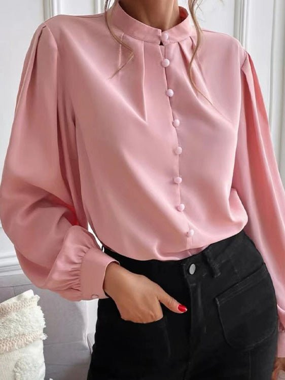 Women's Blouses Solid Lapel Button Long Sleeve Blouse - LuckyFash™