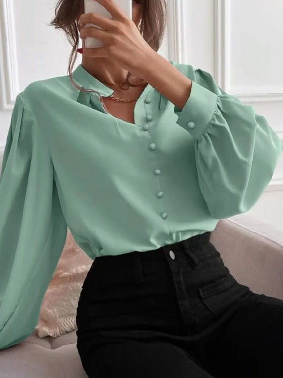 Women's Blouses Solid Lapel Button Long Sleeve Blouse - LuckyFash™