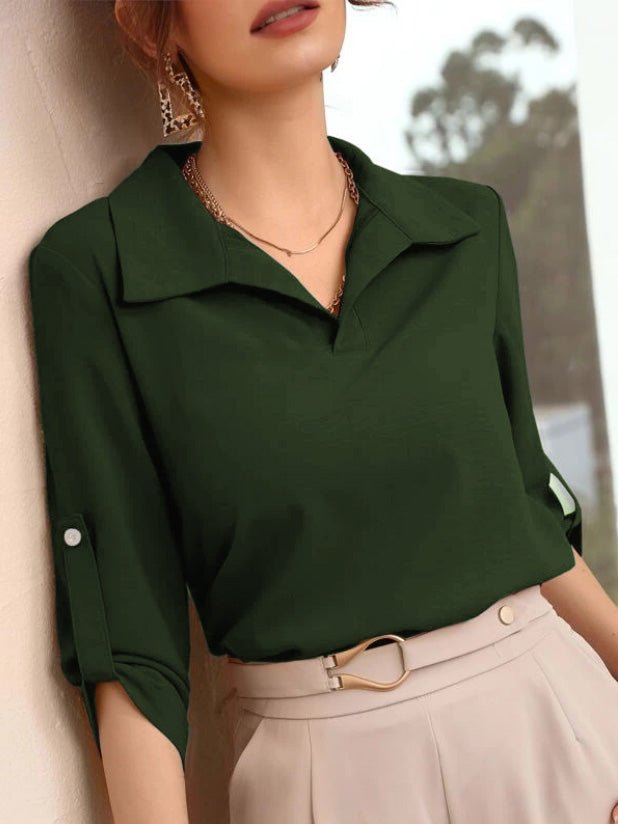 Women's Blouses Solid Lapel Long Sleeve Blouse - LuckyFash™