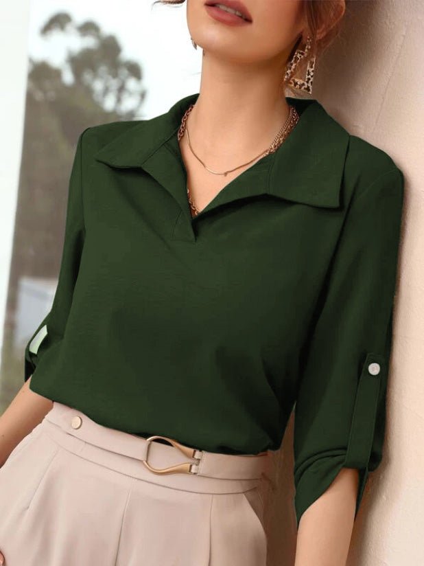 Women's Blouses Solid Lapel Long Sleeve Blouse - LuckyFash™