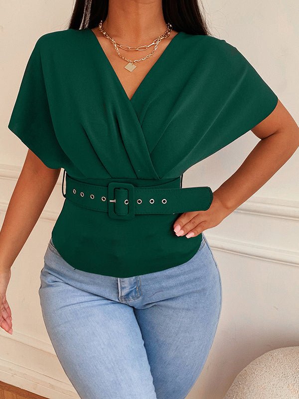 Women's Blouses Solid Off Shoulder Slim Belt Blouse - LuckyFash™