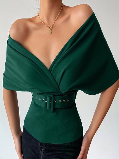 Women's Blouses Solid Off Shoulder Slim Belt Blouse - LuckyFash™