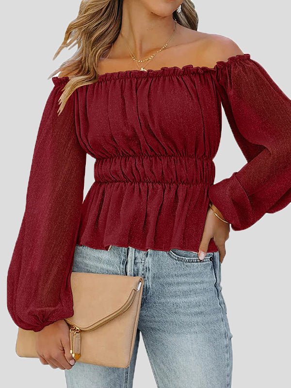 Blouses Solid One-Shoulder Long Sleeve Blouse - LuckyFash™