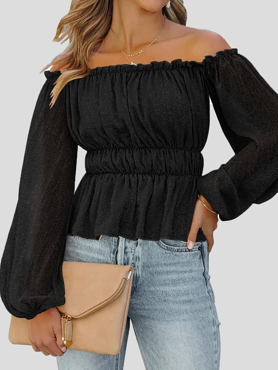 Blouses Solid One-Shoulder Long Sleeve Blouse - LuckyFash™