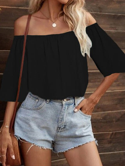 Women's Blouses Solid One-Shoulder Mid Sleeve Blouse - LuckyFash™