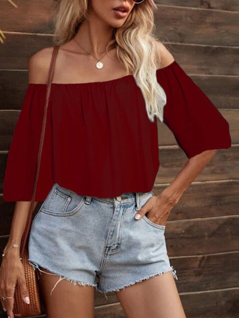 Women's Blouses Solid One-Shoulder Mid Sleeve Blouse - LuckyFash™