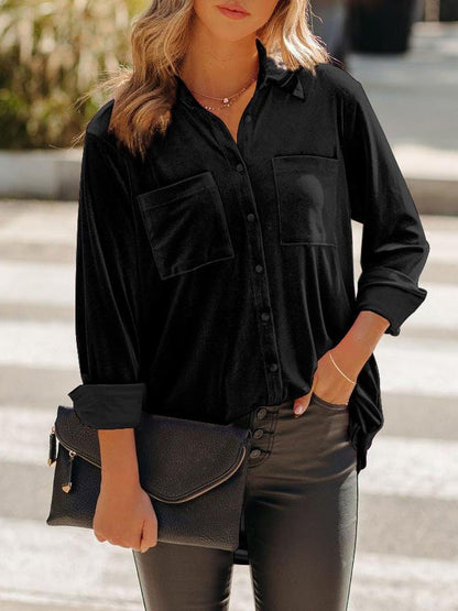 Blouses Solid Pocket Single Breasted Long Sleeve Blouse - LuckyFash™