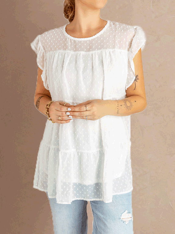 Women's Blouses Solid Polka Dot Jacquard Ruffle Blouse - LuckyFash™