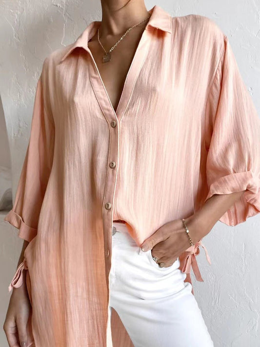 Women's Blouses Solid Side Tie 3/4 Sleeves Blouse - LuckyFash™