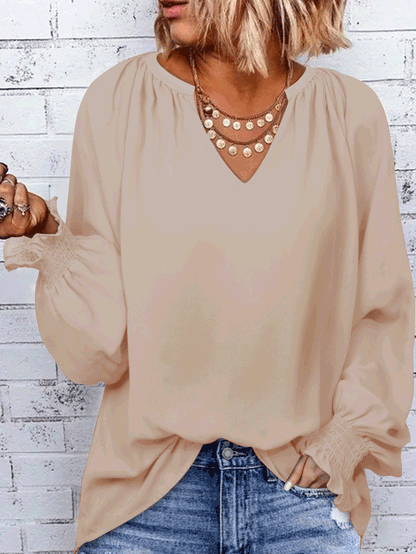 Women's Blouses Solid Simple V-Neck Long Sleeve Blouse - LuckyFash™