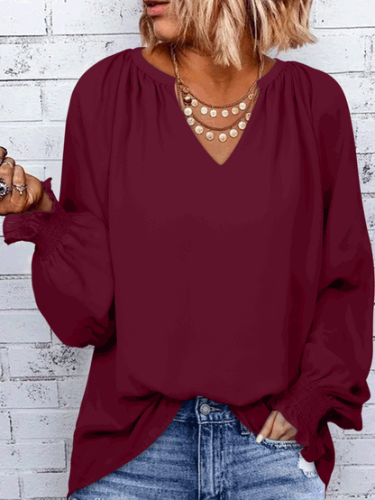 Women's Blouses Solid Simple V-Neck Long Sleeve Blouse - LuckyFash™