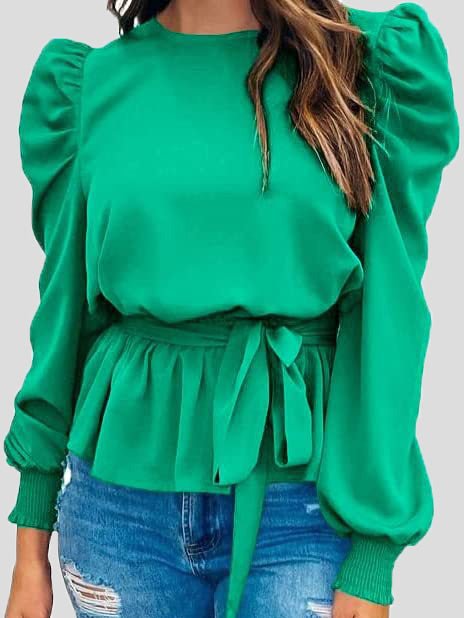 Blouses Solid Tie Puff Long Sleeve Blouse - LuckyFash™