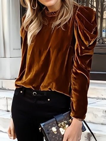 Blouses Solid Velvet Bubble Long Sleeve Blouse - LuckyFash™