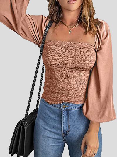 Women's Blouses Square Neck Long Sleeves Slim Blouse - LuckyFash™