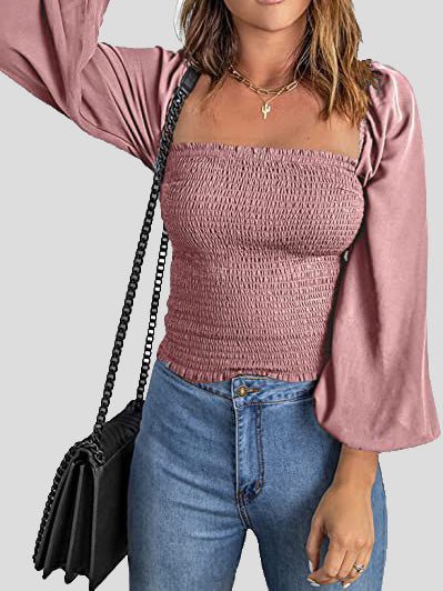 Women's Blouses Square Neck Long Sleeves Slim Blouse - LuckyFash™