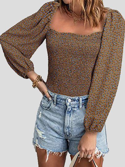 Women's Blouses Square Neck Long Sleeves Slim Blouse - LuckyFash™