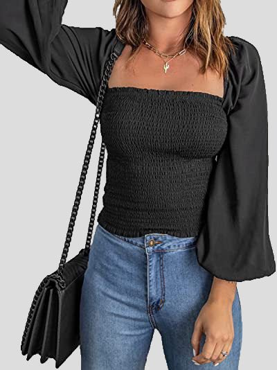 Women's Blouses Square Neck Long Sleeves Slim Blouse - LuckyFash™